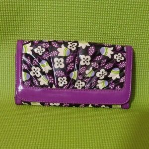 Vera Bradley Purple Floral Clutch Wallet with Green and White Accents